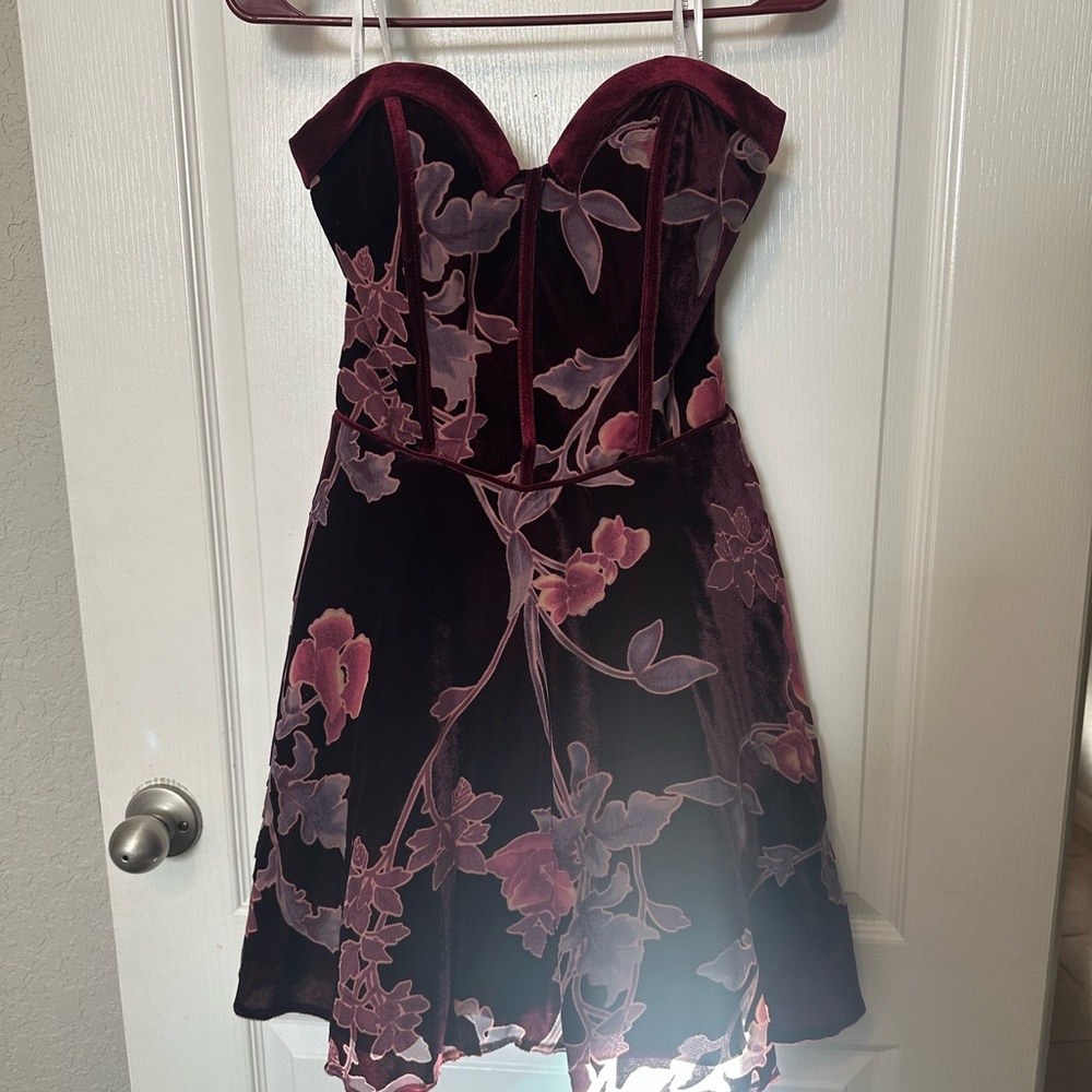 Rachel Allan Burgundy and Pink Strapless Dress